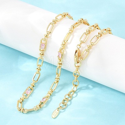 5MM Brass Pave Cubic Zirconia Oval Link Chain Necklaces NJEW-D324-01G-05-1
