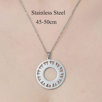 Non-Tarnish 201 Stainless Steel Hollow Sun Pendant Necklace NJEW-OY002-28-1