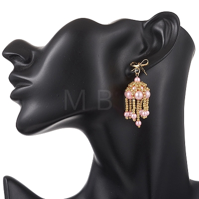 3 Pairs Handmade Glass Seed Beads Dangle Stud Earrings EJEW-MZ00708-01-1