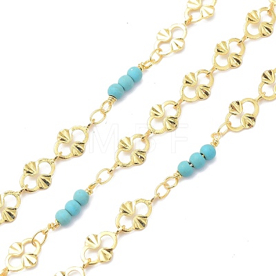Brass & Synthetic Turquoise Link Chain CHC-D029-04G-1