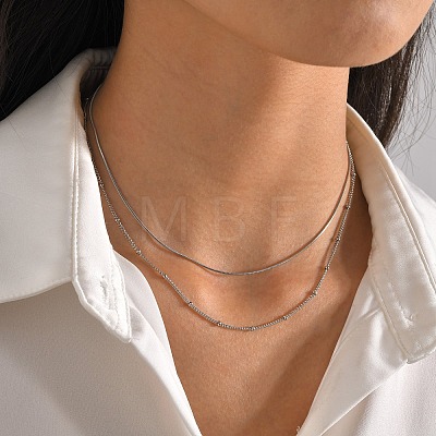 Non-Tarnish 304 Stainless Steel Double-Layer Necklace LS-NJEW-Q321-01P-1