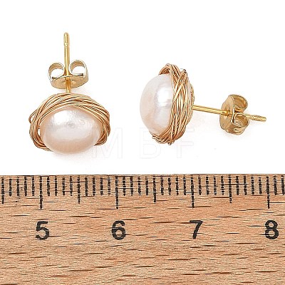 Natural Cultured Freshwater Pearl Stud Earrings EJEW-JE07379-1