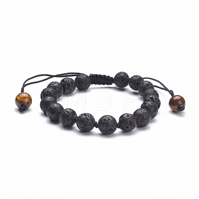 8mm Round Natural Tiger Eye & Lava Rock Braided Beads Bracelets Set BJEW-JB07083-1