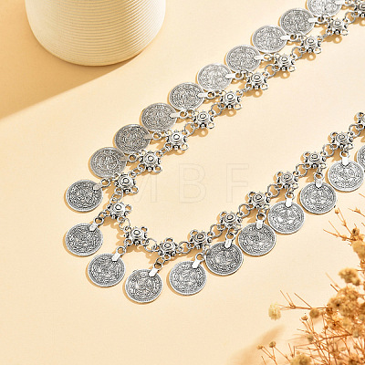 Vintage Alloy & Iron Embossed Coin Tassel Necklaces for Women WG1C655-02-1