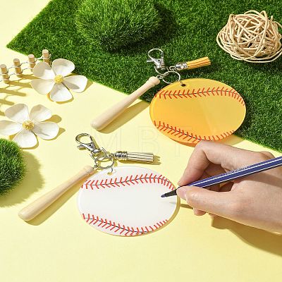 Baseball Acrylic & Wood Pendant Decorations HJEW-YW00012-01-1