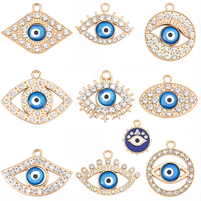 20Pcs 10 Styles Alloy Crystal Rhinestone Pendants ALRI-SC0001-64-1
