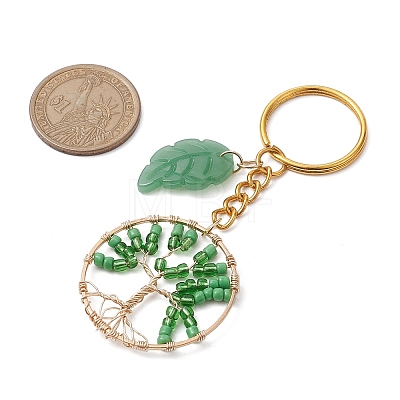 Tree of Life & Leaf Glass Seed Beaded Keychain KEYC-MZ00006-1