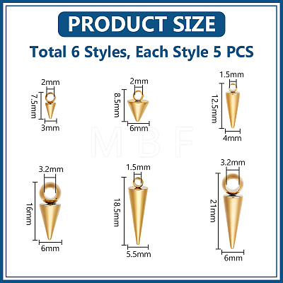 30Pcs 6 Styles 304 with 201 Stainless Steel Pendants FIND-UN0004-30-1