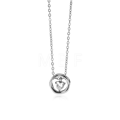 304 Stainless Steel Pave Clear Cubic Zirconia Ring with Heart Pendant Necklaces for Women WG58E99-02-1
