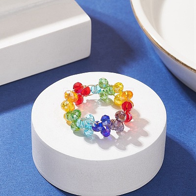 Glass Braided Bead Finger Ring RJEW-JR00568-1