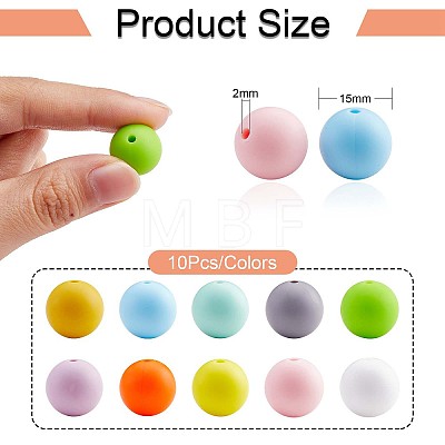 100Pcs Silicone Beads 15mm Round Silicone Bead Bulk Colorful Silicone Bead Kit for Keychain Jewelry DIY Crafts Making JX305A-1