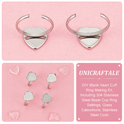 Unicraftale DIY Blank Heart Cuff Ring Making Kit FIND-UN0002-92-1