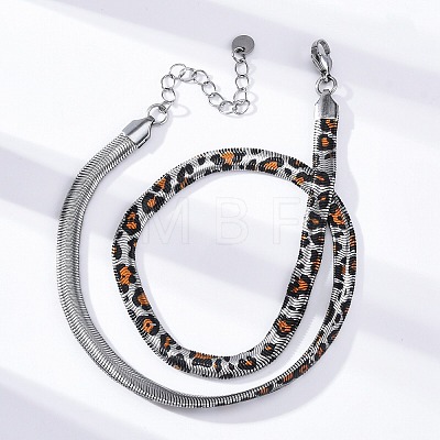 304 Stainless Steel Leopard Print Flat Snake Chain Necklaces for Women NJEW-A044-02B-P-1