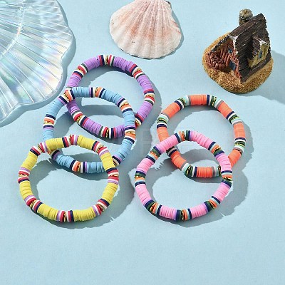 5Pcs 5 Color Polymer Clay Heishi Surfer Stretch Bracelets Set BJEW-JB09862-1