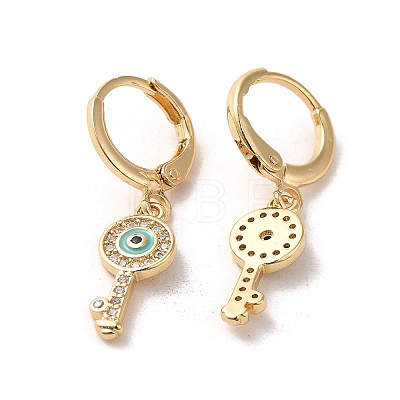 Key with Evil Eye Real 18K Gold Plated Brass Dangle Leverback Earrings EJEW-Q797-03G-03-1