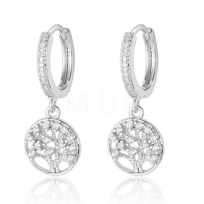 Clear Cubic Zirconia Tree of Life Dangle Hoop Earrings EJEW-OY001-14P-1