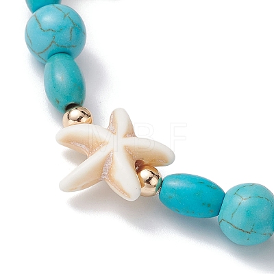Turtle & Starfish Synthetic Turquoise Beaded Stretch Bracelet BJEW-JB09955-1