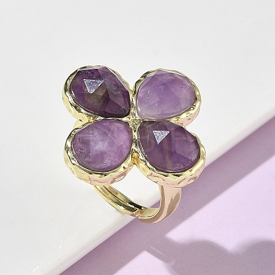 Natural Amethyst Faceted Adjustable Finger Rings for Women RJEW-A092-01G-11-1