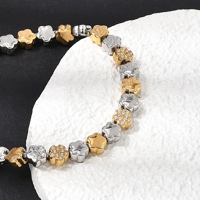 Duo Tone 304 Stainless Steel Micro Pave Clear Cubic Zirconia Beaded Bracelets SA-CBAB122-02B-1