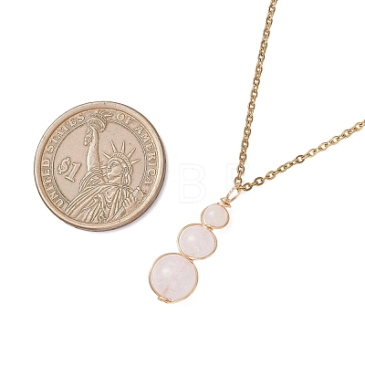 Natural Rose Quartz Round Beaded Gourd Shape Pendant 304 Stainless Steel Cable Chain Necklaces for Women NJEW-JN05656-01-1