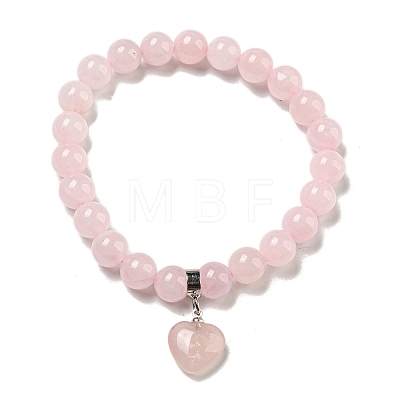 8.5mm Round Natural Rose Quartz Beaded Stretch Bracelets BJEW-C074-01L-1