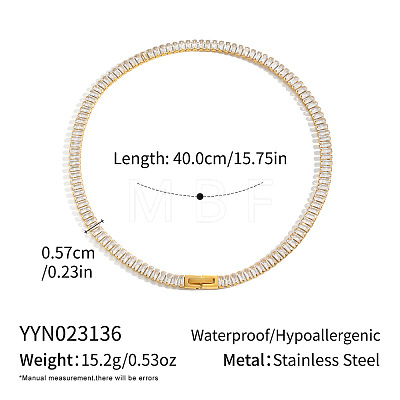 304 Stainless Steel Pave Clear 3A Cubic Zirconia Rectangle Tennis Necklaces for Women MM2615-1-1