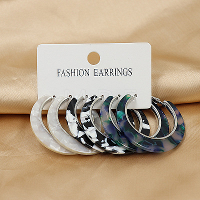 3 Pairs Alloy Acrylic Hoop Earrings FS-WG99021-03-1