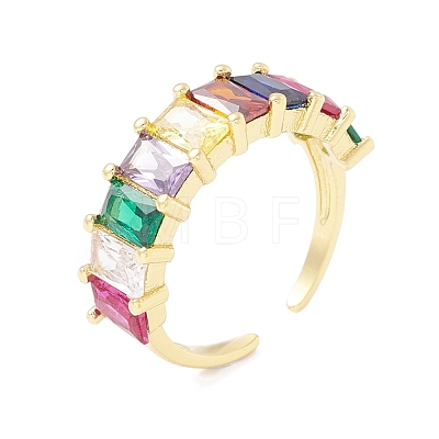 Colorful Cubic Zircon Rectangle Open Cuff Ring RJEW-B037-02G-1