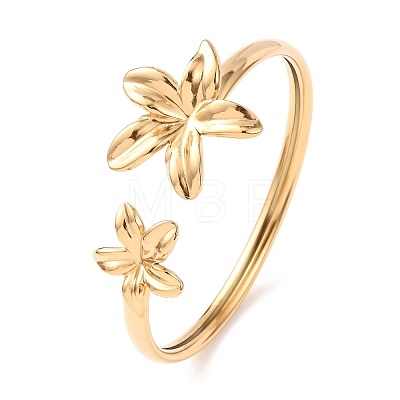 304 Stainless Steel Flower Cuff Bangles for Women BJEW-Z157-02G-02-1