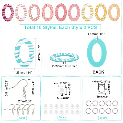   20Pcs 10 Styles Oval Opaque Printed Acrylic Pendants DIY-PH0002-81-1