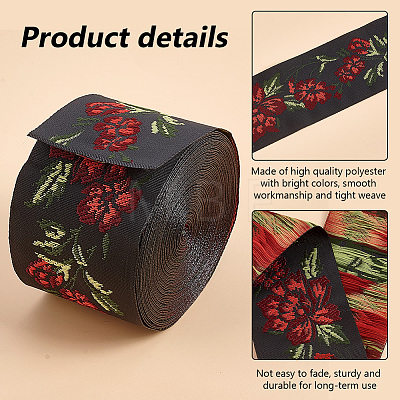 7M Flat Ethnic Style Polyester Jacquard Flower Ribbon OCOR-WH0082-132-1