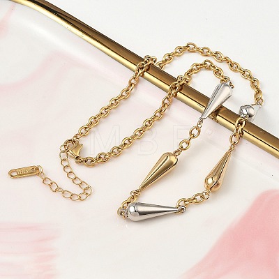 Two Tone 304 Stainless Steel Long Teardrop Link Chain Necklaces for Women NJEW-A074-08GP-1