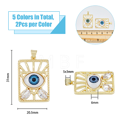 10Pcs 5 Colors Brass Micro Pave Clear Cubic Zirconia Pendants ZIRC-DC0001-19-1