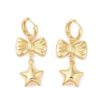 Bowknot Brass Hoop Earrings for Women EJEW-S231-03G-03-1