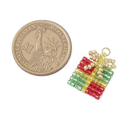 Glass Seed Beaded Christmas Gift Pendants PALLOY-MZ00899-04-1
