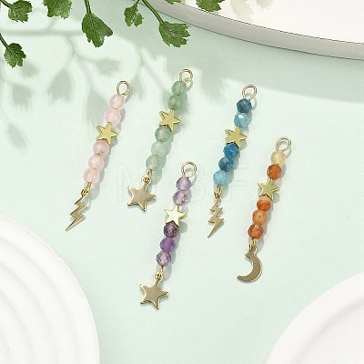 3Pcs 3 Styles Natural Mixed Stone Faceted Round Beaded Pendants PALLOY-JF03604-1