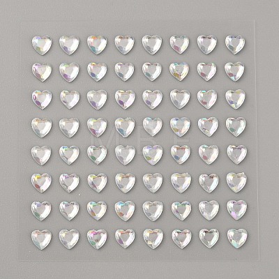 Faceted Heart Transparent Acrylic Rhinestone Stickers STIC-TAC0001-001B-1