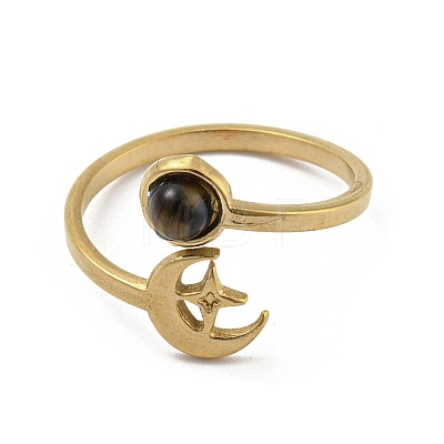 304 Stainless Steel with Natural Tiger Eye Ring RJEW-Z031-01D-02-1