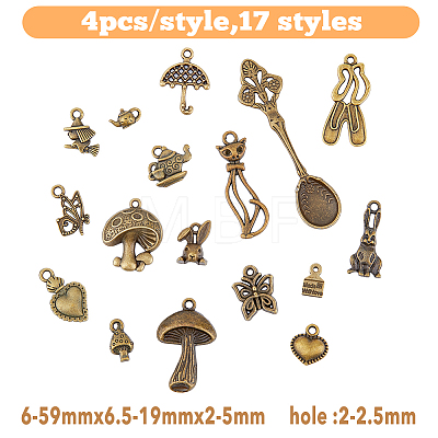 68Pcs 17 Styles Tibetan Style Alloy Charms FIND-HY0001-91-1