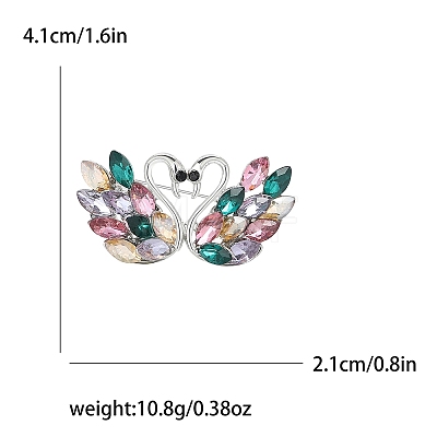 Alloy and Glass Rhinestone Couple Swan Brooch PW-WGED713-01-1