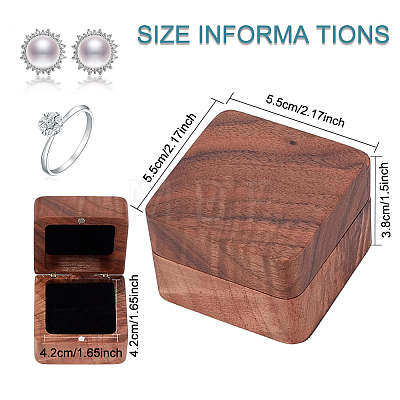 Square Wood Ring Storage Boxes CON-WH0087-52B-1