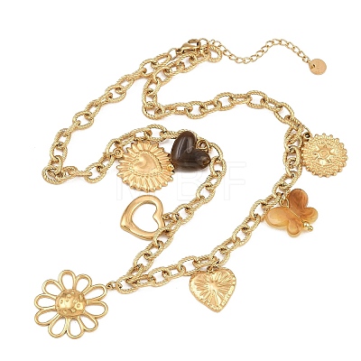 304 Stainless Steel & Resin Multi-Pendant Bib Necklaces for Women SA-CBA717A-03G-02-1
