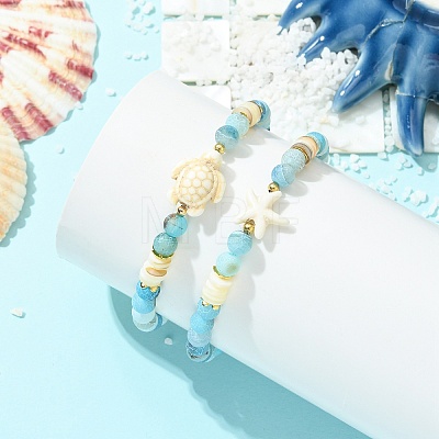 Natural Weathered Agate & Synthetic Turquoise Beaded Stretch Bracelets Set for Women Men BJEW-JB13760-02-1