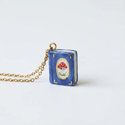 304 Stainless Steel Enamel Book Pendant Necklaces WGBBB26-03-1