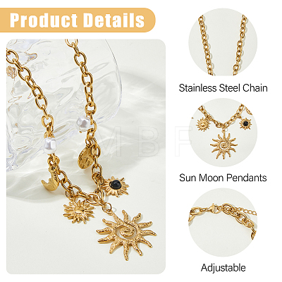 1Pc 304 Stainless Steel Resin & Plastic Pearl Sun Pendant Bib Necklaces NJEW-HS0001-24-1
