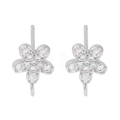 Brass Pave Clear Cubic Zirconia Stud Earring Findings KK-F875-08P-1