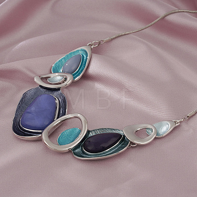 Oval Alloy Enamel Pendant Necklaces & Stud Dangle Earrings Sets for Women WG9C94B-01-1