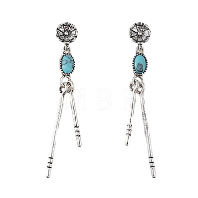 Alloy and Synthetic Turquoise Stud Earrings FS-WG2C5AC-01-1