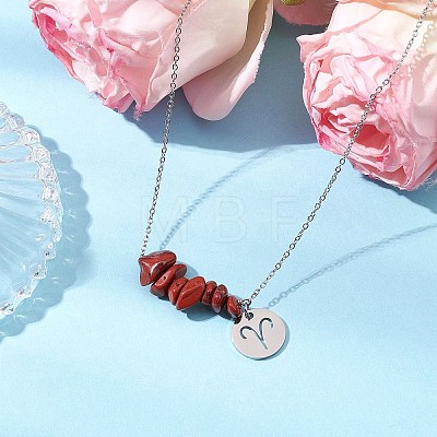 Natural Red Jasper Chip & Constellation Pendant Necklaces NJEW-JN05084-01-1