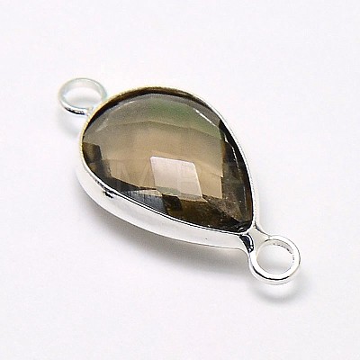 Silver Color Plated Brass Glass Teardrop Links connectors GLAA-J010A-S-1